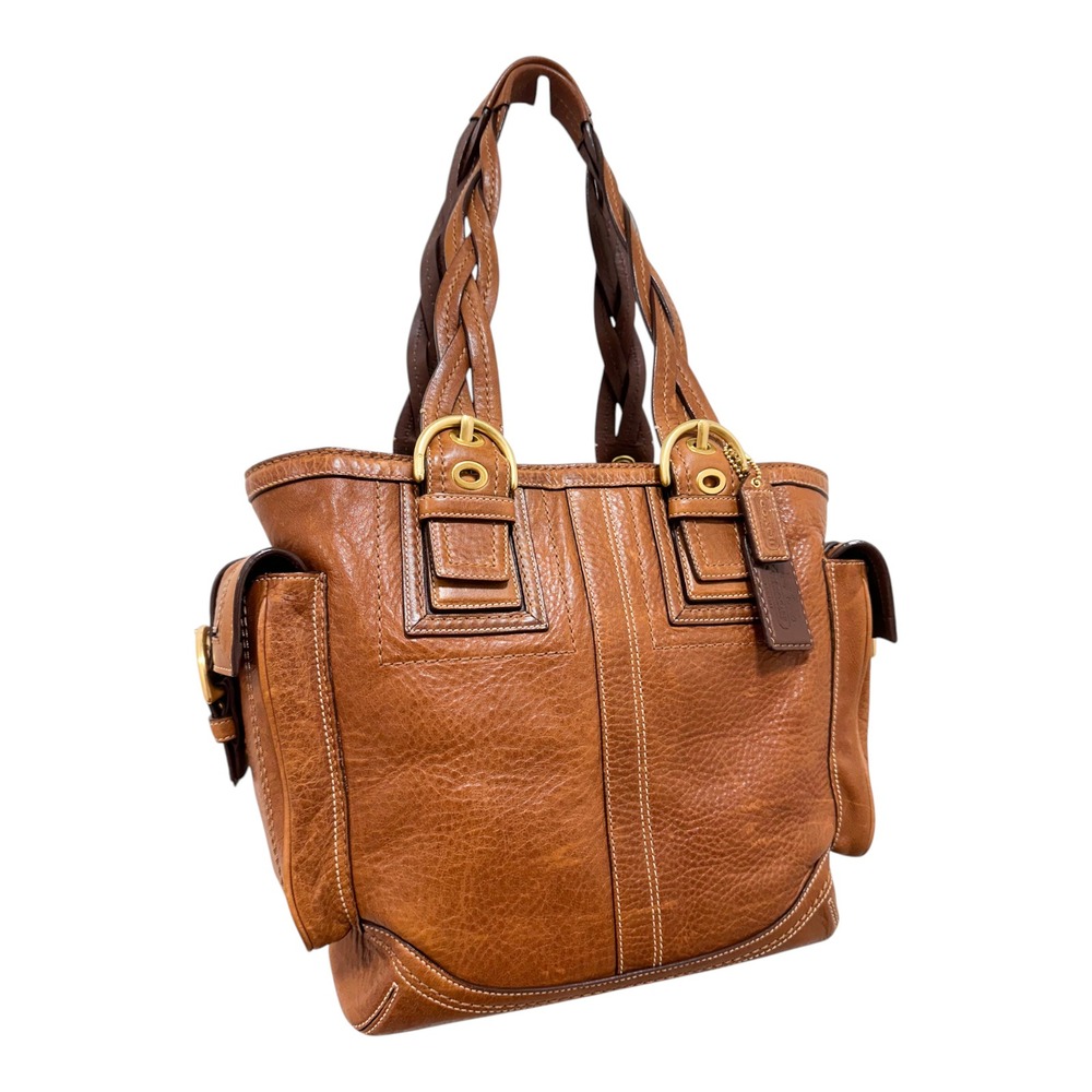 Coach Soho Mia Tote Leather Cognac Brown Braided Shoulder Bag 10049 - Picture 3 of 9